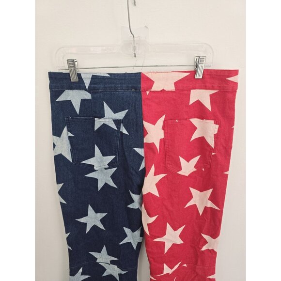 Bibi America Stars USA Bell Bottom Flared American Flag Red Blue Denim Jeans XL - Picture 8 of 9